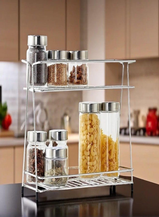 Homify Stainless Steel 2 Layer Spice Rack | Modular Kitchen Storage Organizer | Multipurpose Shelf for Countertop, Tabletop | Tiered Silver Rack - Image 5